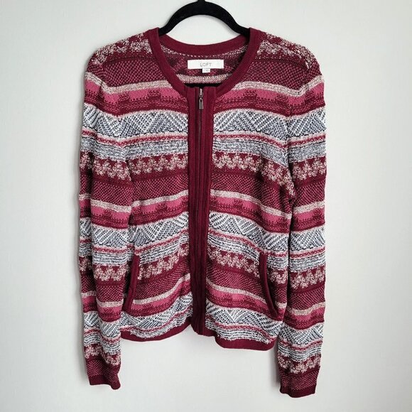 NWOT LOFT Cotton Knit Ethnic Vintage Peasant Scoop Neck Slit Pockets Cardigan - Picture 1 of 8